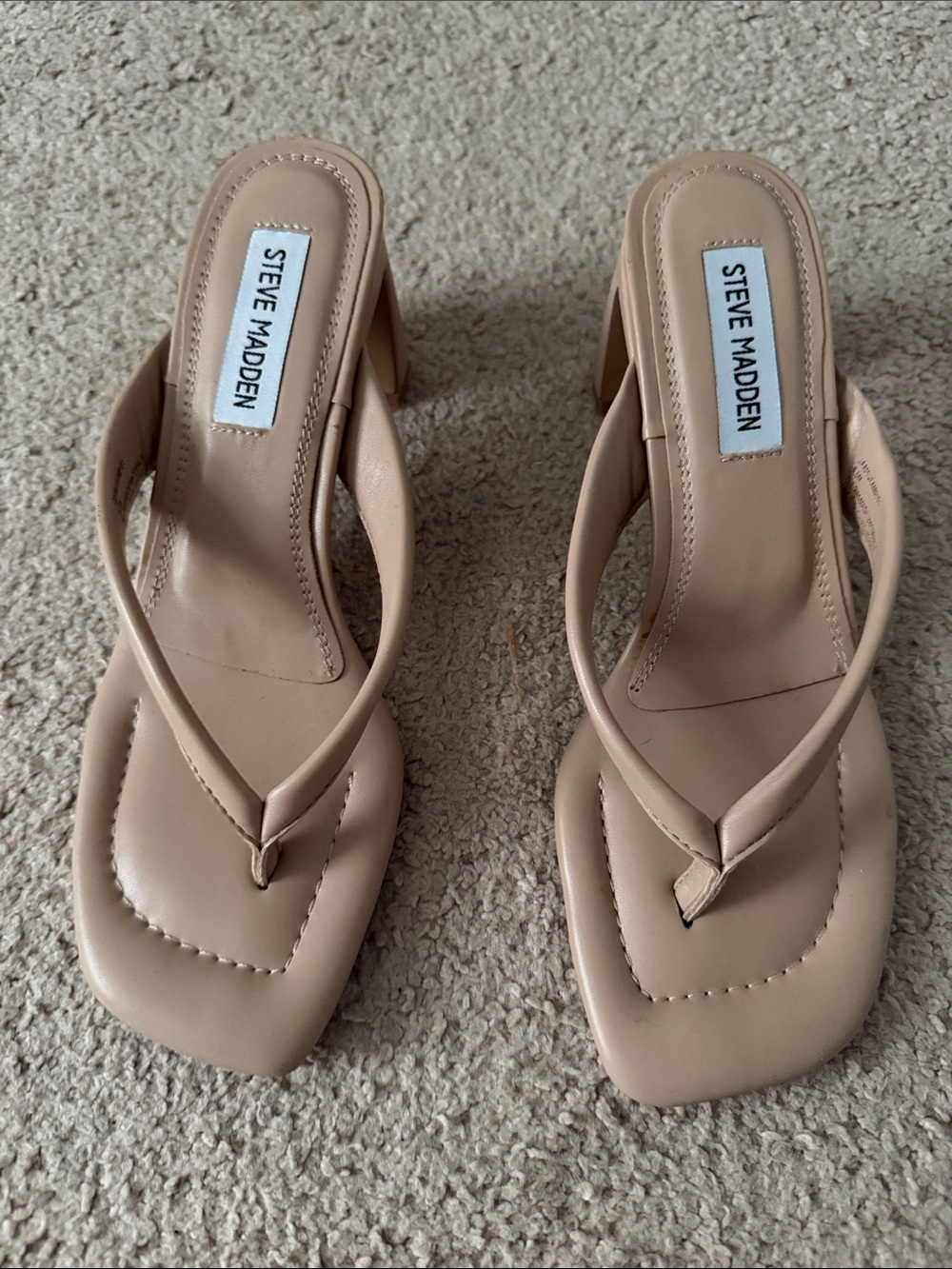 Steve Madden Beige Square-Toe Thong Mules 6.5